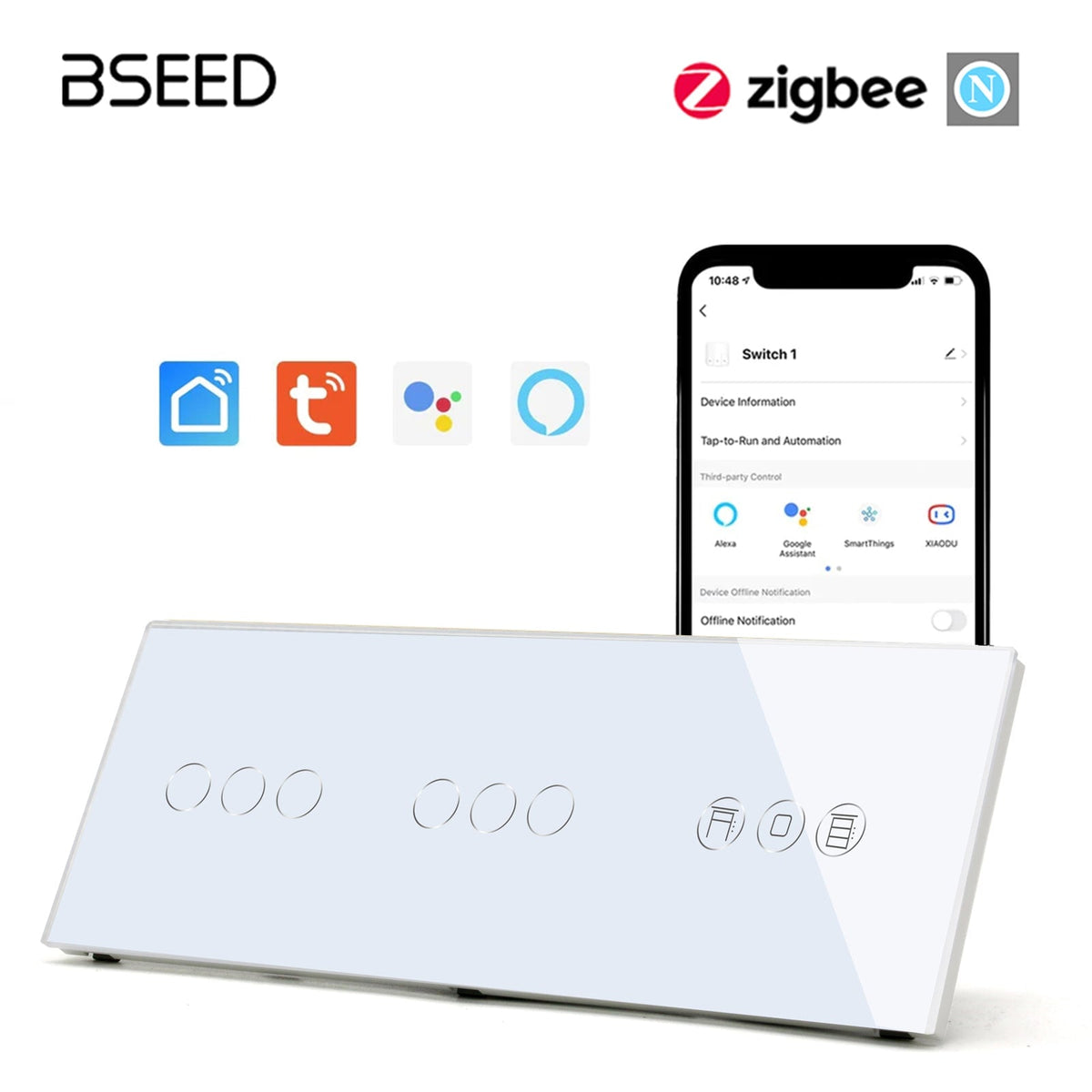 BSEED Zigbee 1/2/3 Gang Light Switches with Roller Shutter Switch Light Switches Bseedswitch White 3 Gang+3Gang+Shutter 