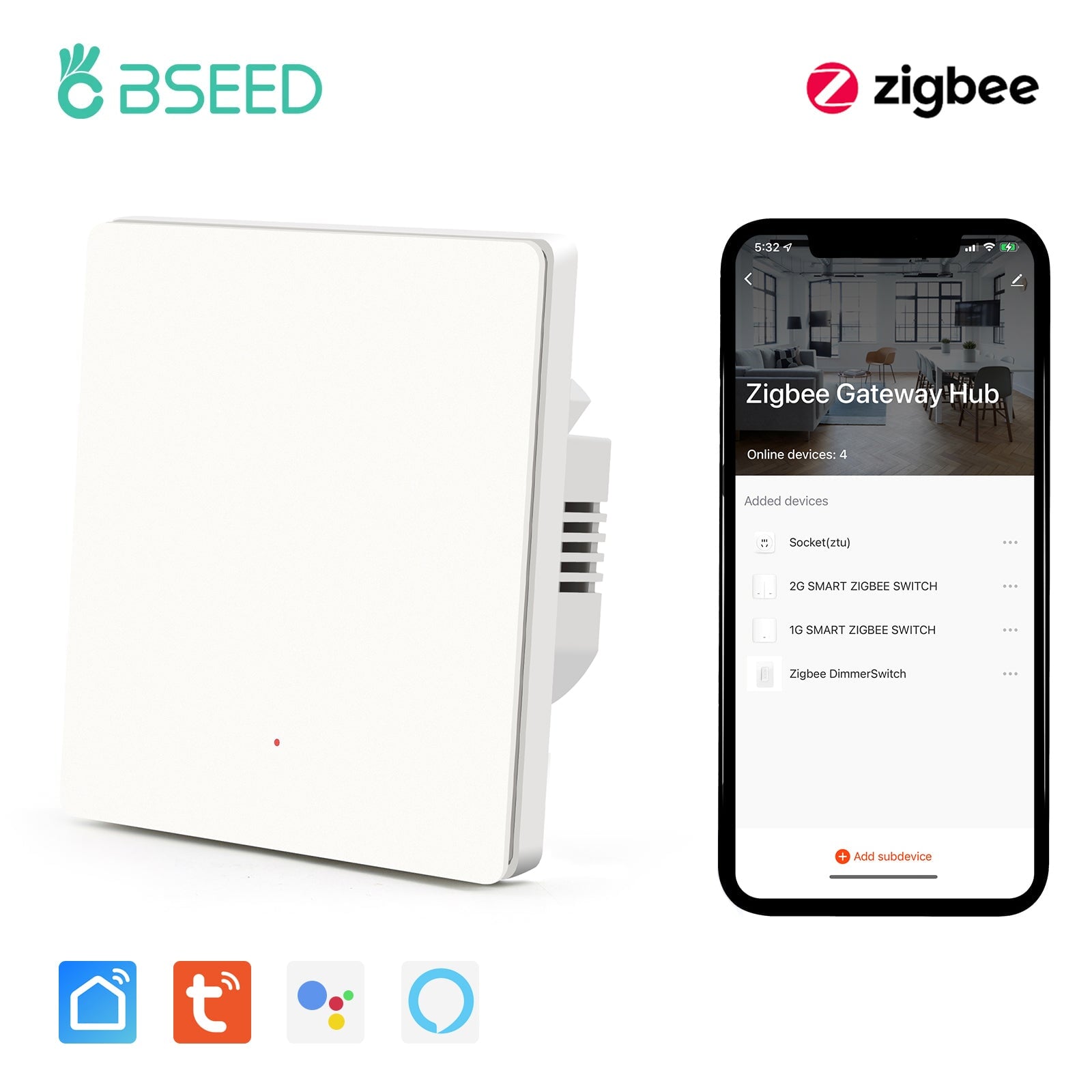 BSEED Zigbee Automatic Rebound Smart Wall Light Switches Neutral Switch Bseedswitch 