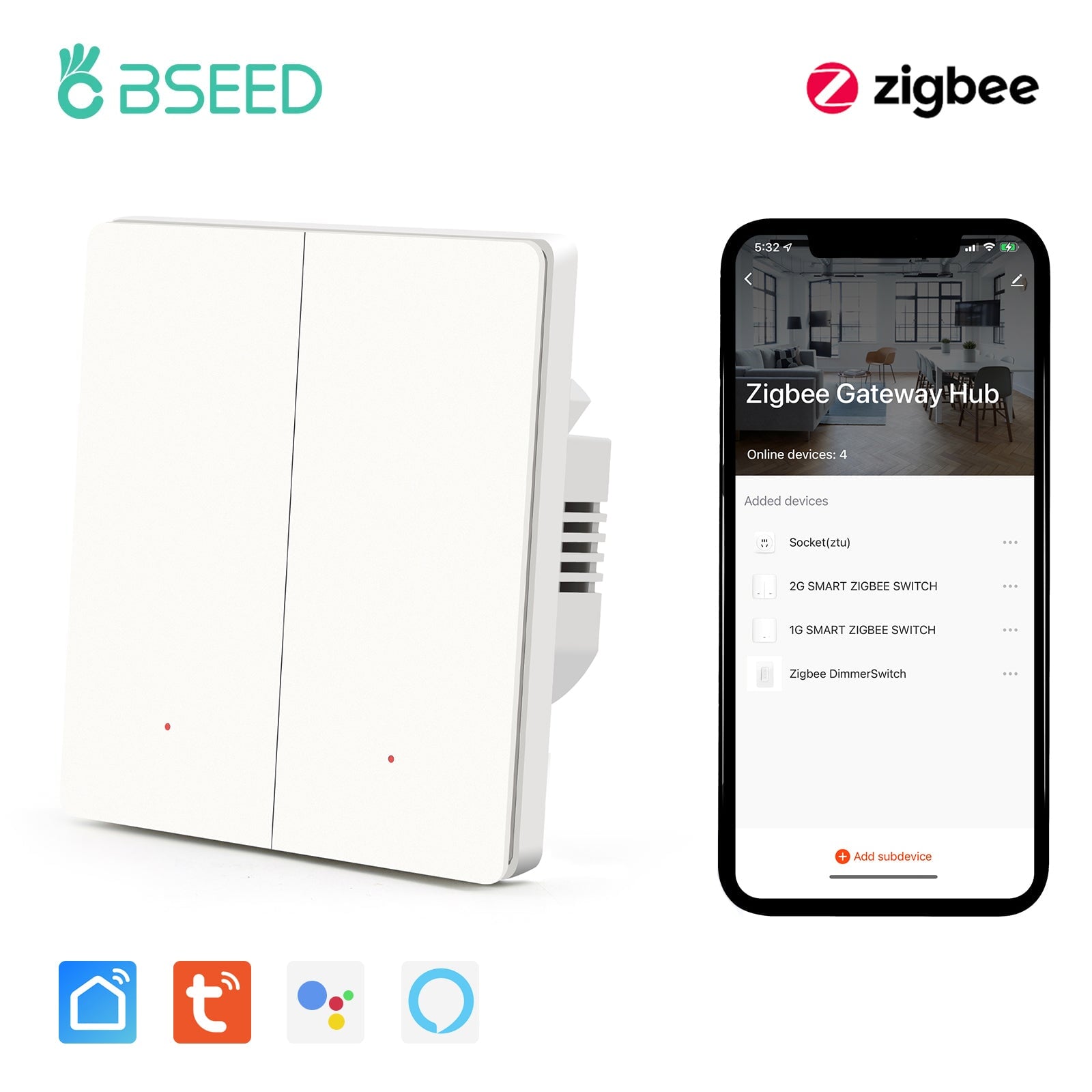 BSEED Zigbee Automatic Rebound Smart Wall Light Switches Neutral Switch Bseedswitch 