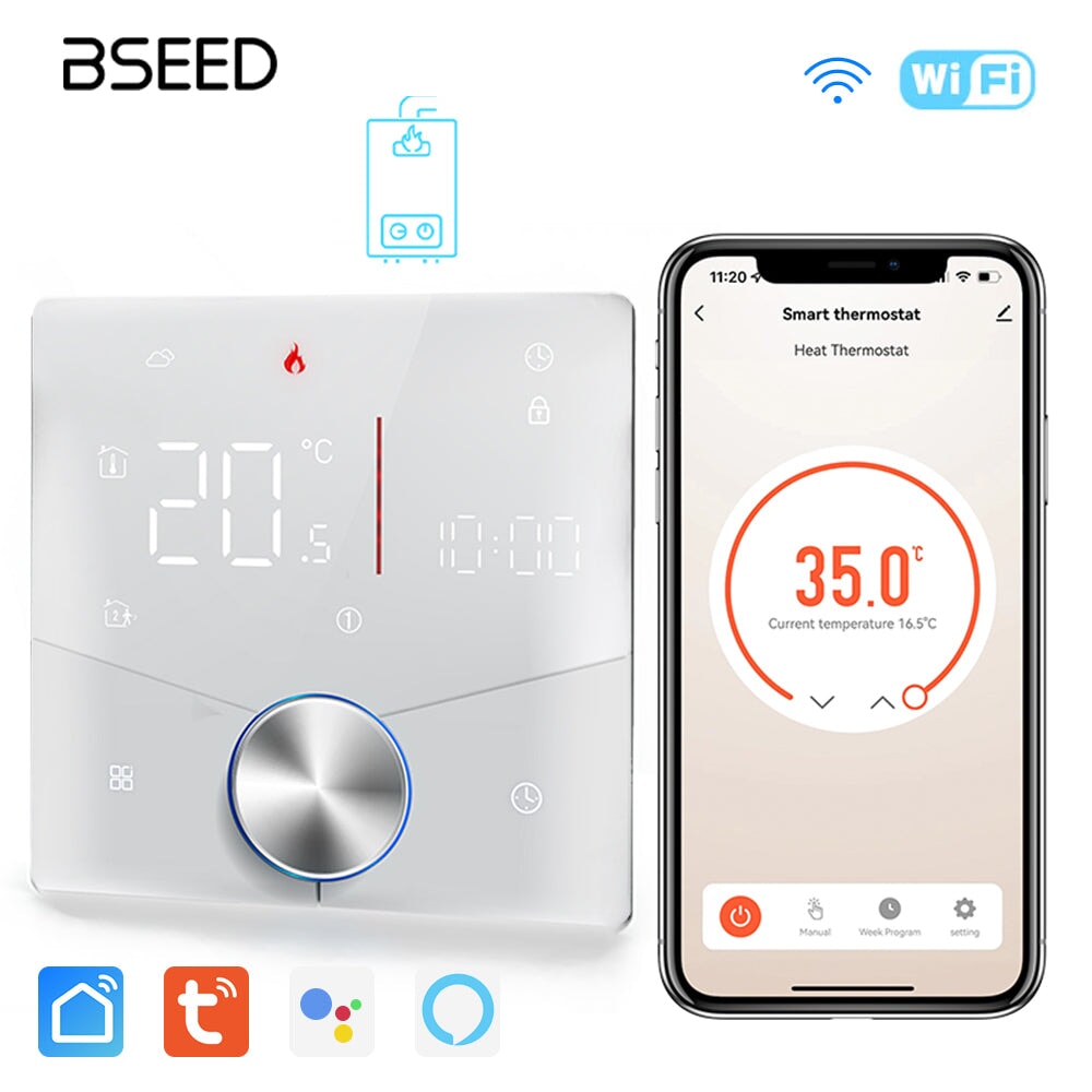 BSEED WiFi Touch LED integrated Screen With knob Floor Heating Room Thermostat Controller Thermostats Bseedswitch White Boiler 