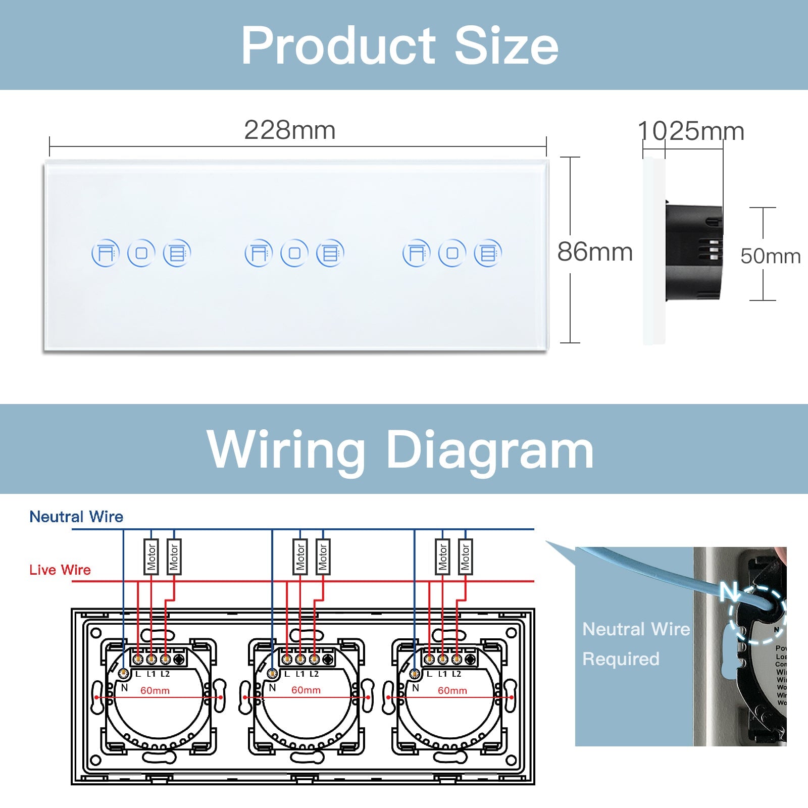 BSEED Zigbee triple Shutter Switch Smart Wall Touch Switch Shutters Bseedswitch 