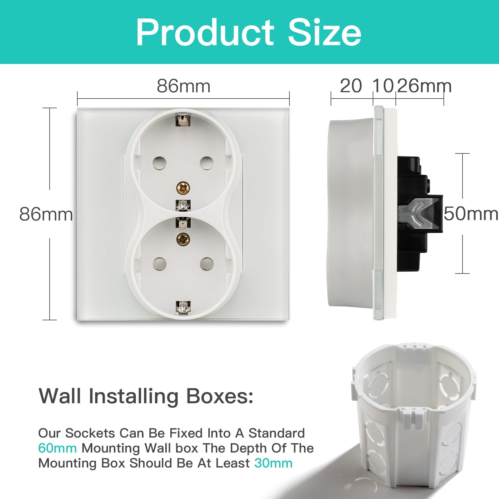 BSEED EU Double Sockets Power Wall Outlet Home Wall Power Sockets Glass Panel Power Outlets & Sockets Bseedswitch 