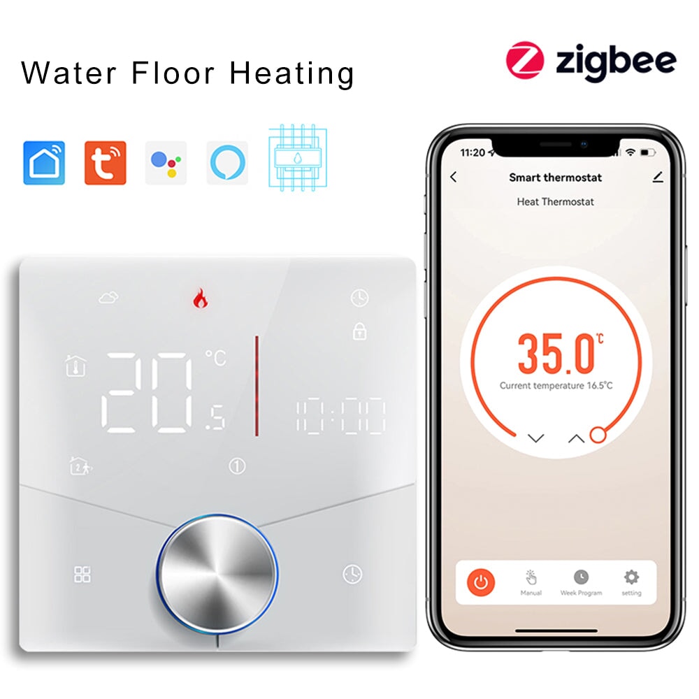 BSEED ZigBeeTouch LED integrated Screen With knob Floor Heating Room Thermostat Controller Thermostats Bseedswitch White Water 