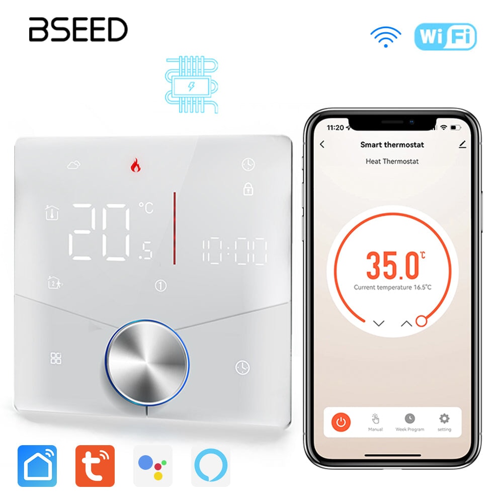 BSEED WiFi Touch LED integrated Screen With knob Floor Heating Room Thermostat Controller Thermostats Bseedswitch White Electric 