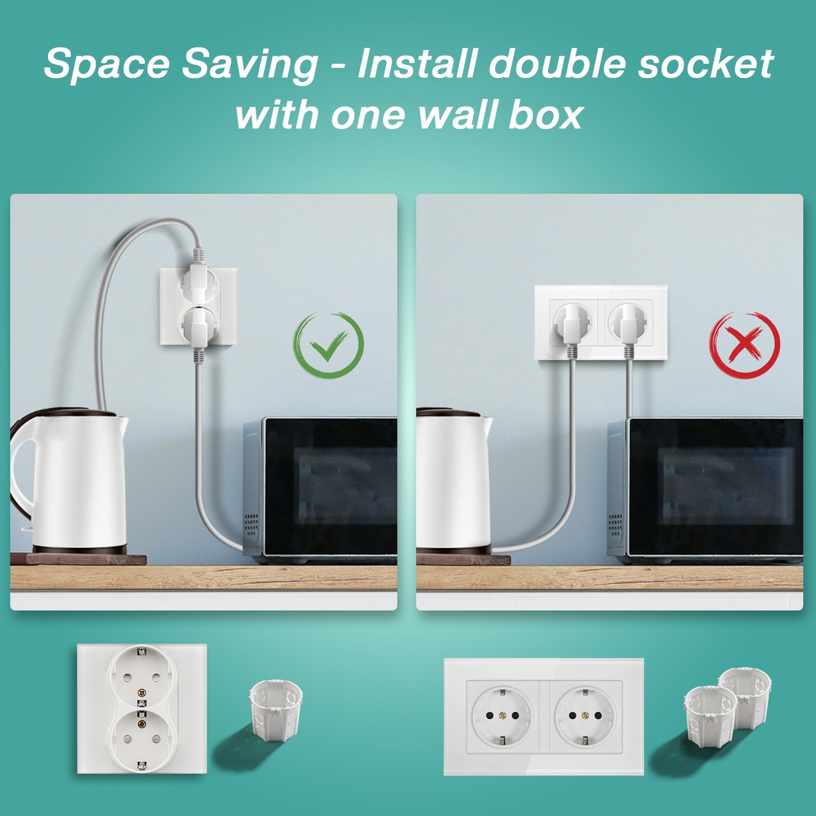 BSEED EU Double Sockets Power Wall Outlet Home Wall Power Sockets Glass Panel Power Outlets & Sockets Bseedswitch 