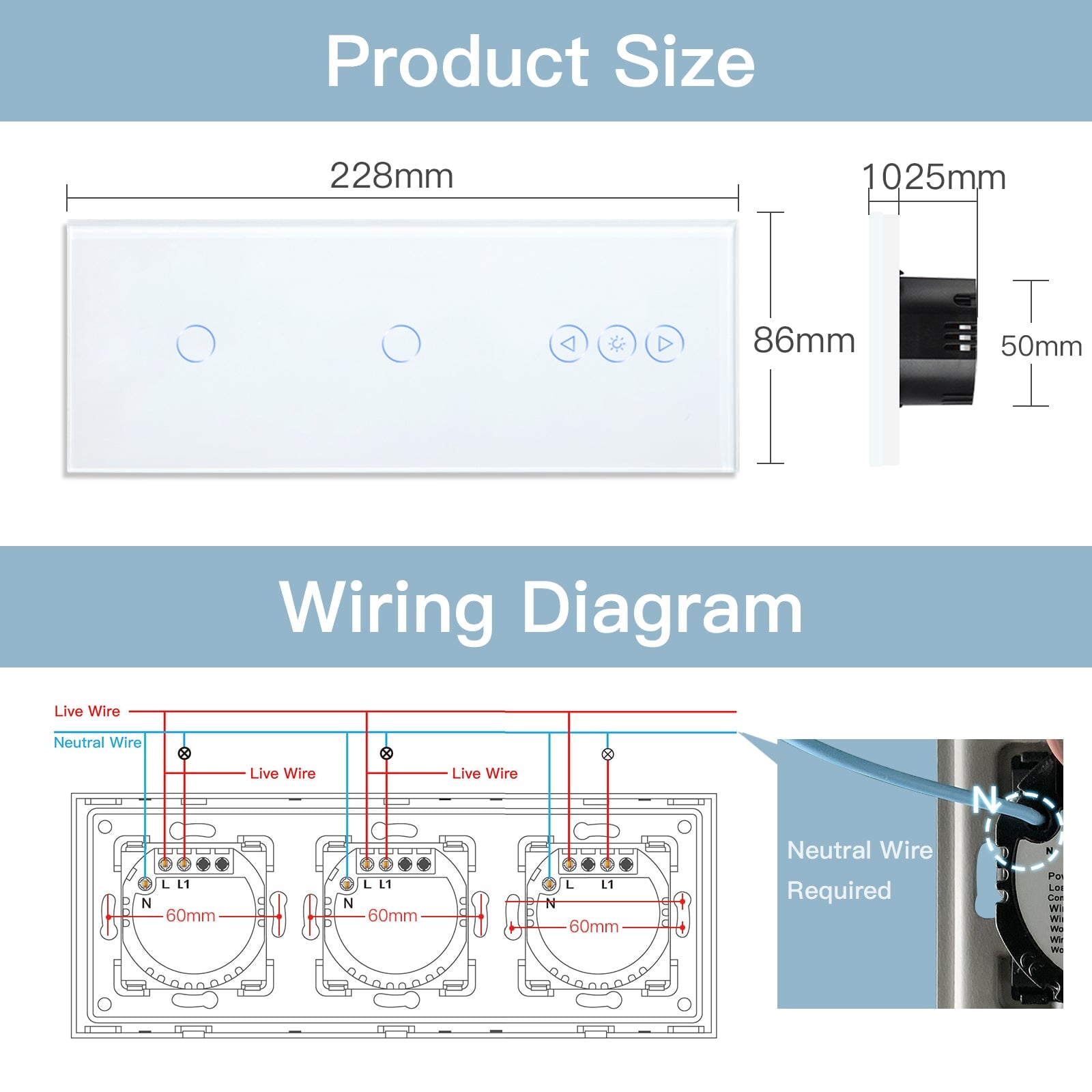 BSEED Double 1Gang zigbee Switch With zigbee dimmer Switch 228mm 照明开关 Bseedswitch 