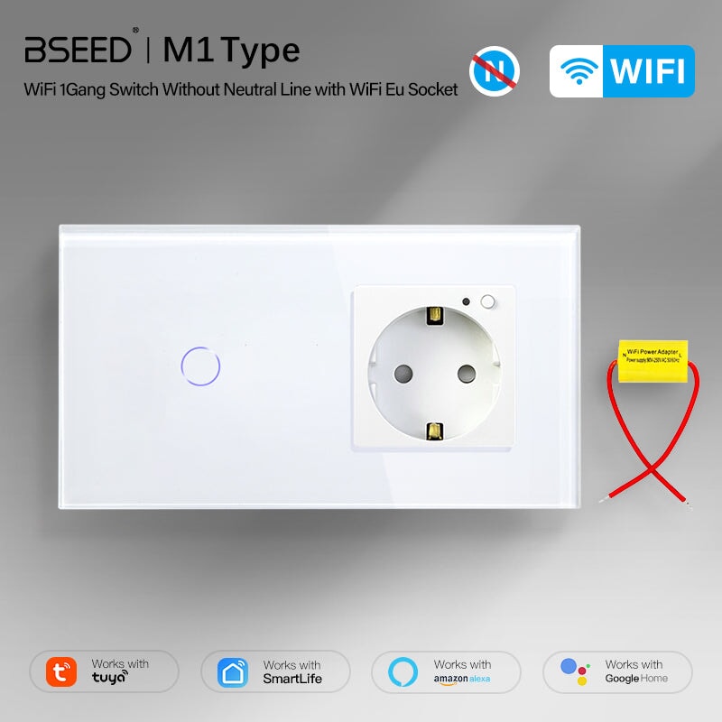 Bseed Smart Wifi Switch No neutral line With EU Single Wifi Socket 157mm Power Outlets & Sockets Bseedswitch 