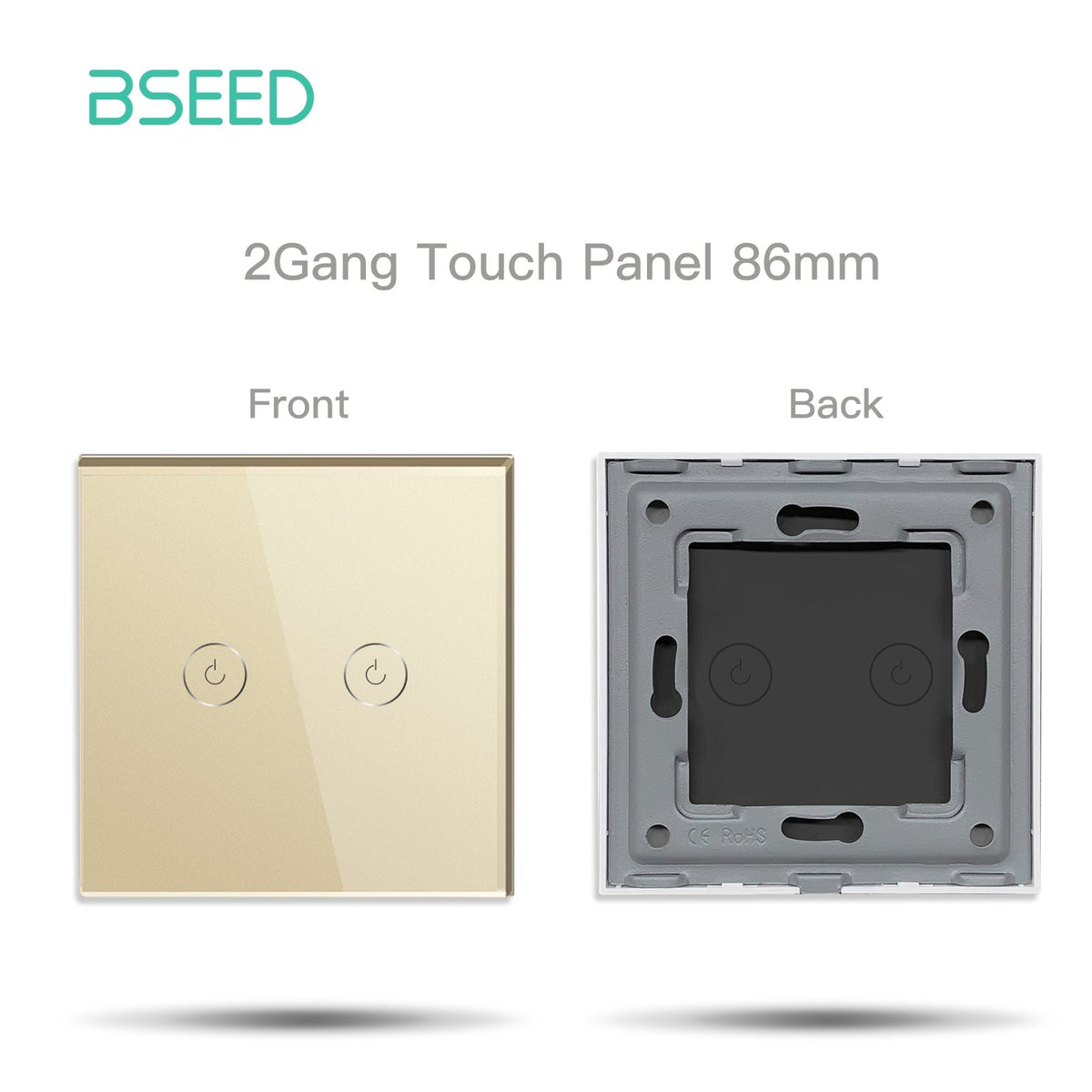 BSEED 86mm Crystal Glass Panel With Metal Pearl 1/2/3 Gang Only Panel Bseedswitch Gold 2Gang 