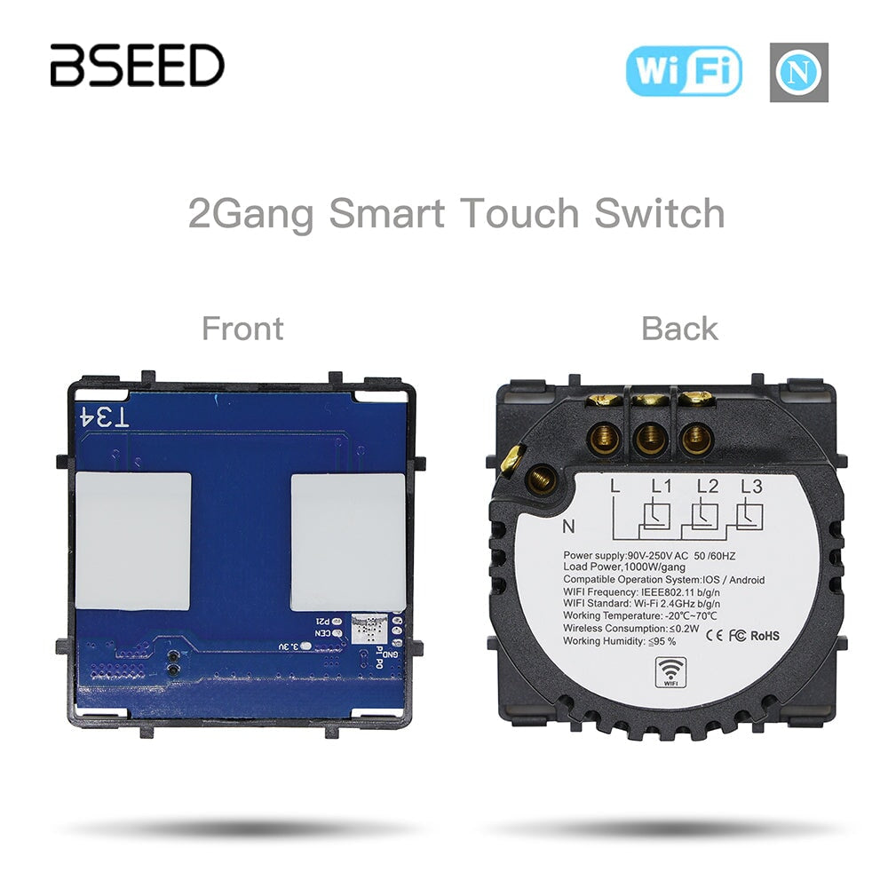 Bseed ZigBee Wifi Light Switch 1/2/3 Way Function Key DIY Parts Light Switches Bseedswitch 2 Gang WiFi 