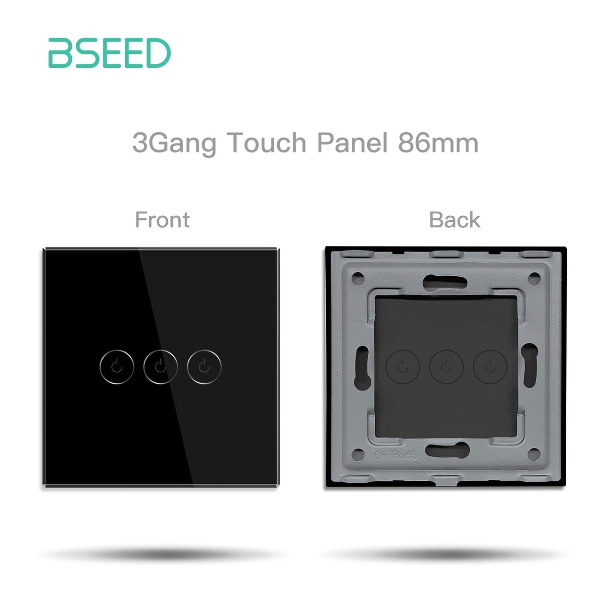 Bseed 86mm Glass Panel Switch DIY Part With Or Without Icon Bseedswitch Black Wifi 3Gang Switch icon Panel 