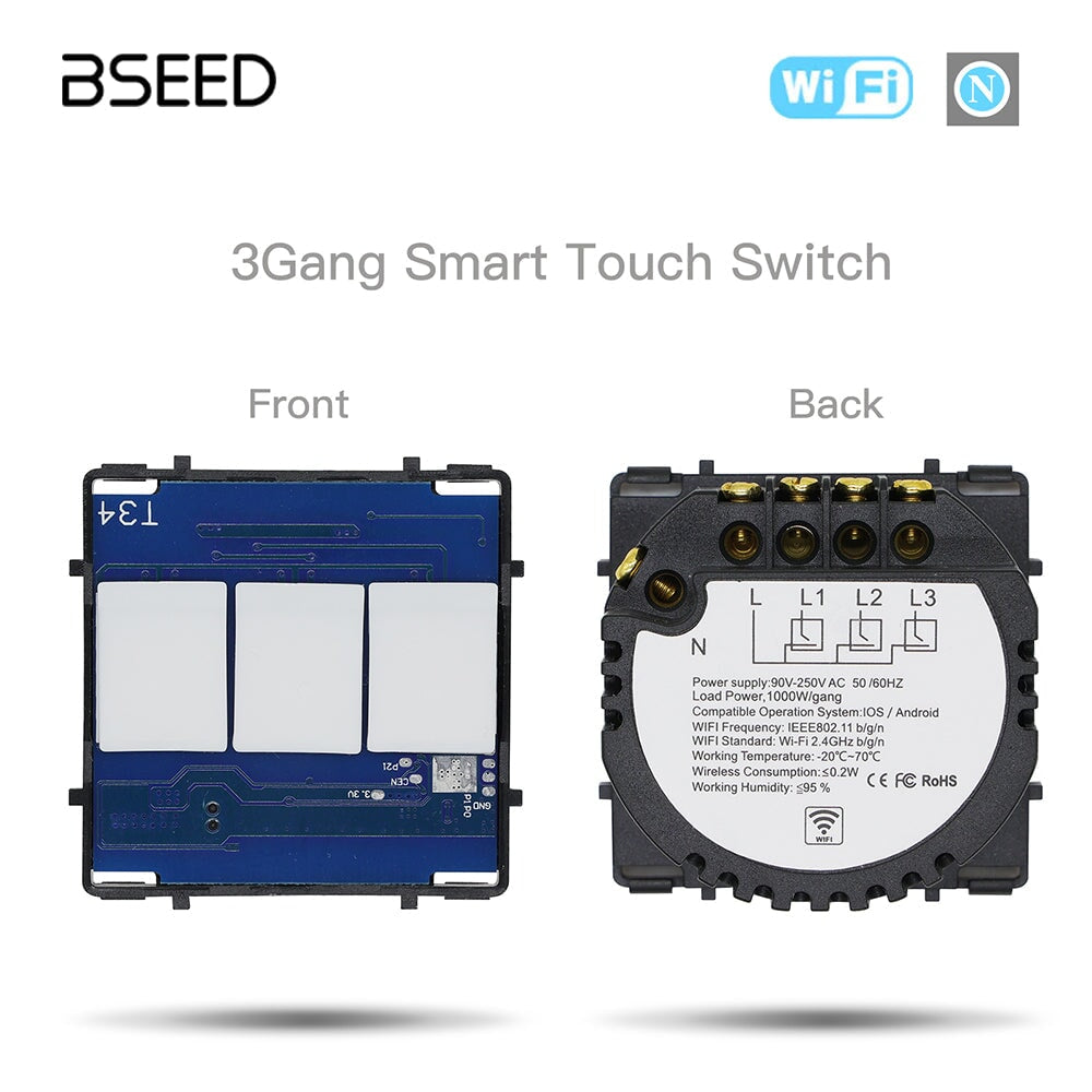 Bseed ZigBee Wifi Light Switch 1/2/3 Way Function Key DIY Parts Light Switches Bseedswitch 3 Gang WiFi 