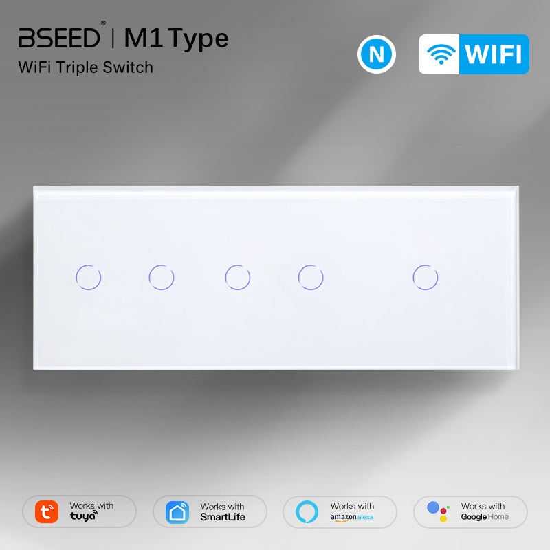 Bseed WiFi Light Switch Triple Switch 1/2/3 Way 228mm Alexa Google Smart Life Control Light Switches Bseedswitch 