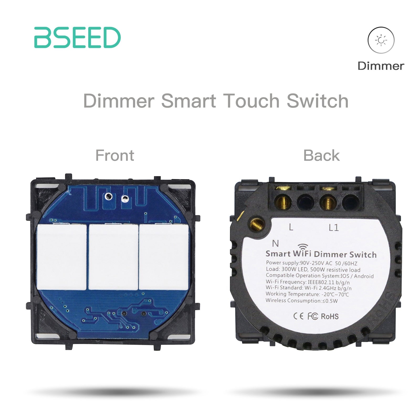 Bseed Dimmer Switch Panel Insert Part and Function Key Wall Plates & Covers Bseedswitch 1Gang 1 Way Wifi Dimmer Function Key 