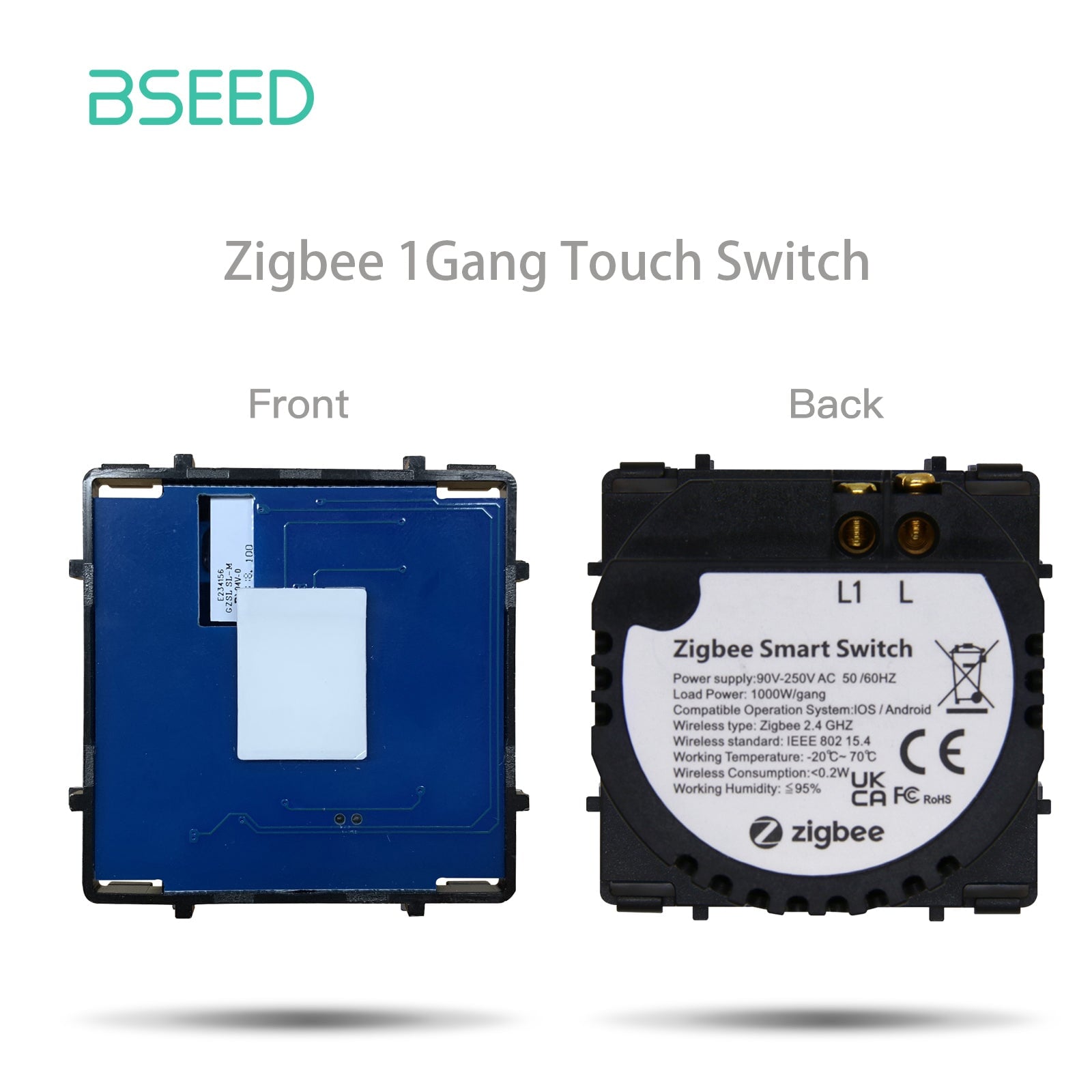 Bseed Live Line Only ZigBee Wifi Light Switch 1/2/3 Way Function Key DIY Parts Light Switches Bseedswitch 1 Gang ZigBee 