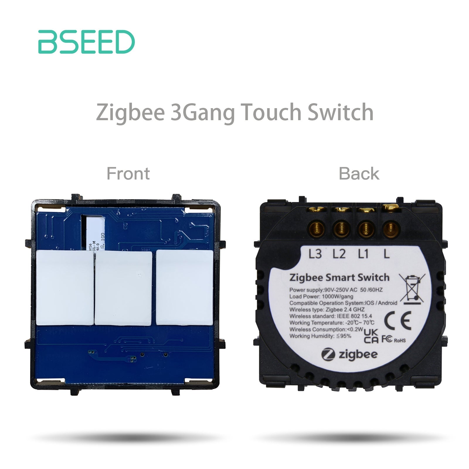 Bseed Live Line Only ZigBee Wifi Light Switch 1/2/3 Way Function Key DIY Parts Light Switches Bseedswitch 3 Gang ZigBee 