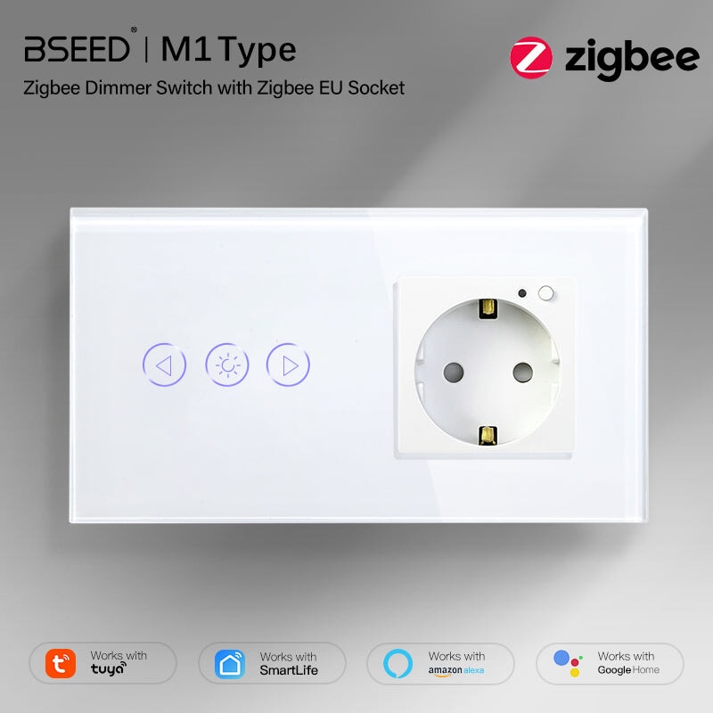 BSEED Zigbee Dimmer Switch With Zigbee Socket Glass Panel Light Switches Bseedswitch 