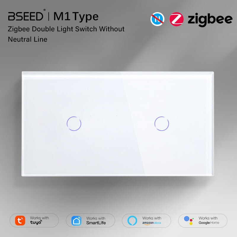 BSEED Double Zigbee Single Live Line Switch 1/2/3 Gang 1/2/3 Way Wall Smart Light Switch Single Live Line Light Switches Bseedswitch 