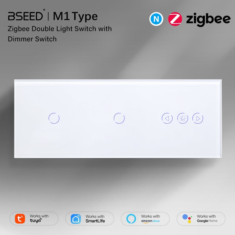 BSEED Double 1Gang zigbee Switch With zigbee dimmer Switch 228mm Light Switches Bseedswitch 