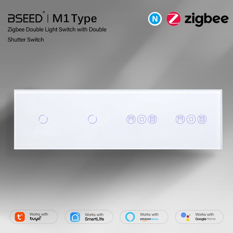 BSEED Double 1/2/3 Gang ZigBee Switch With ZigBee Double Roller Shutter Switch 299mm Light Switches Bseedswitch 