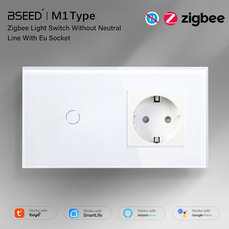 Bseed Zigbee 1/2/3 Gang Single Live Line Touch Switch EU Standard With Normal Socket Light Switches Bseedswitch 