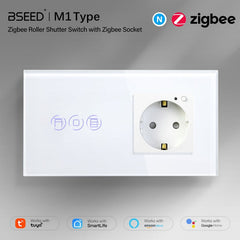 Bseed Zigbee Touch Roller Shutter Switch With Smart Socket 1/2/3 Gang 157mm Power Outlets & Sockets Bseedswitch 