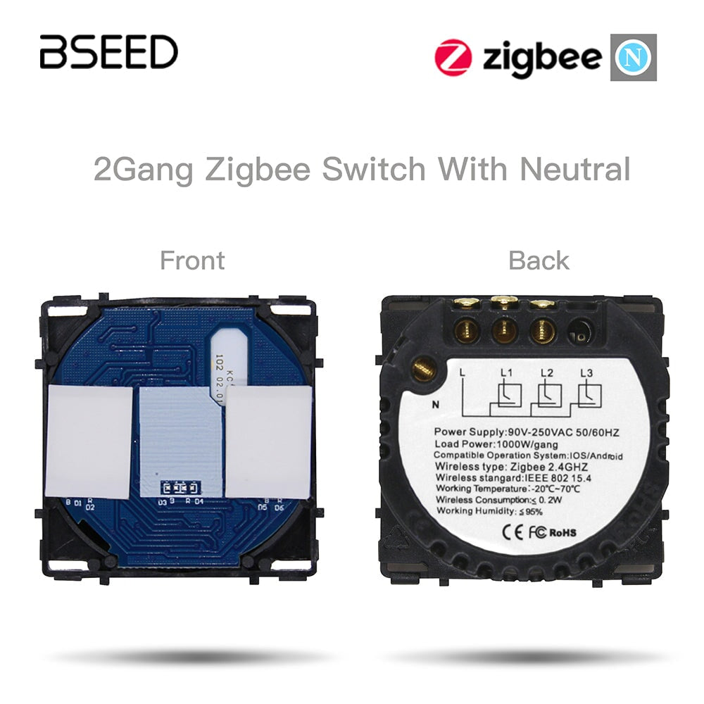 Bseed ZigBee Wifi Light Switch 1/2/3 Way Function Key DIY Parts Light Switches Bseedswitch 2 Gang ZigBee 