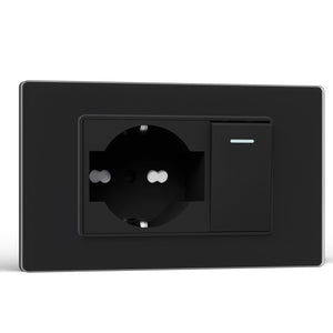 Traditional mechanical Light switch With Socket 16A Wall Plug Applicable in EU and Italy socket Bseedswitch Black 1Way 