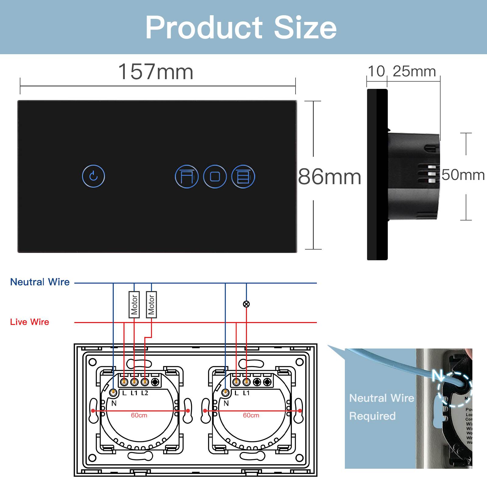 BSEED WiFi 1/2/3 Gang Switch 1/2/3 Way With Roller Shutter Switch Voice And APP Control Light Switches Bseedswitch 