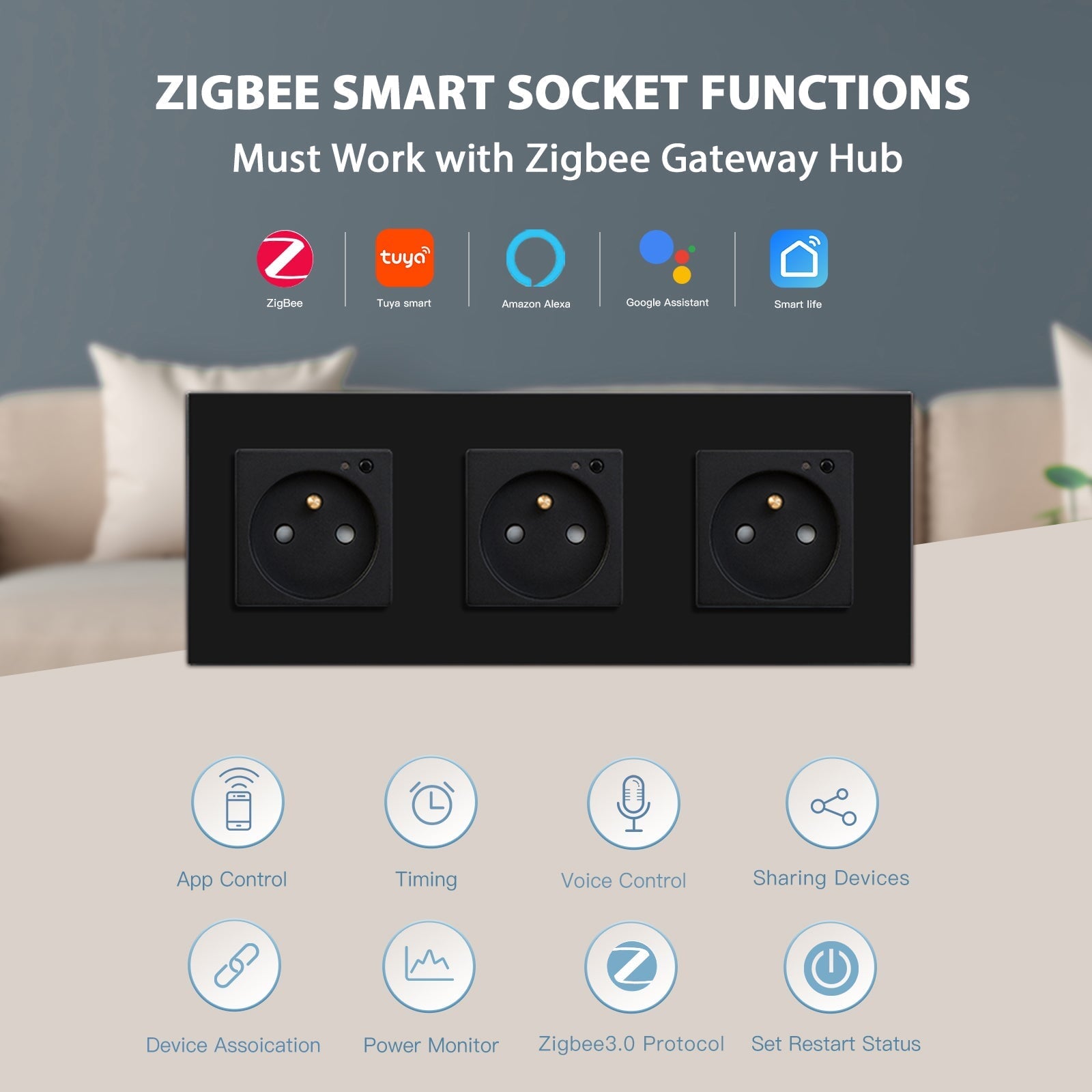 BSEED ZigBee FR Wall Sockets Power Outlets Kids Protection with metering Wall Plates & Covers Bseedswitch 