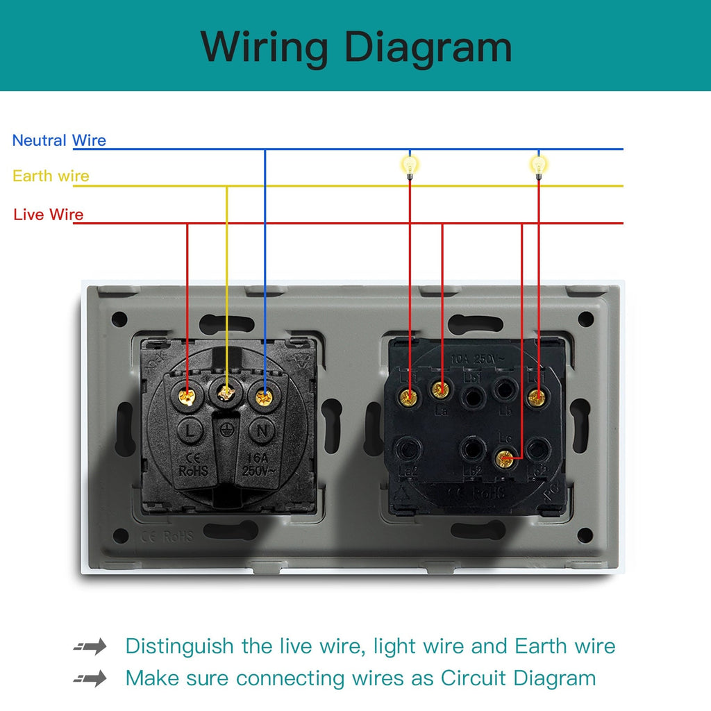 BSEED Mechanical 1/2/3 Gang 1/2Way Touch Light Switch With Normal Eu S ...