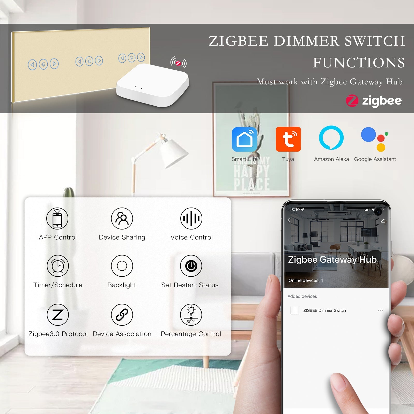 Bseed triple New Zigbee Touch Light Dimmer Smart Switch Light Switches Bseedswitch 