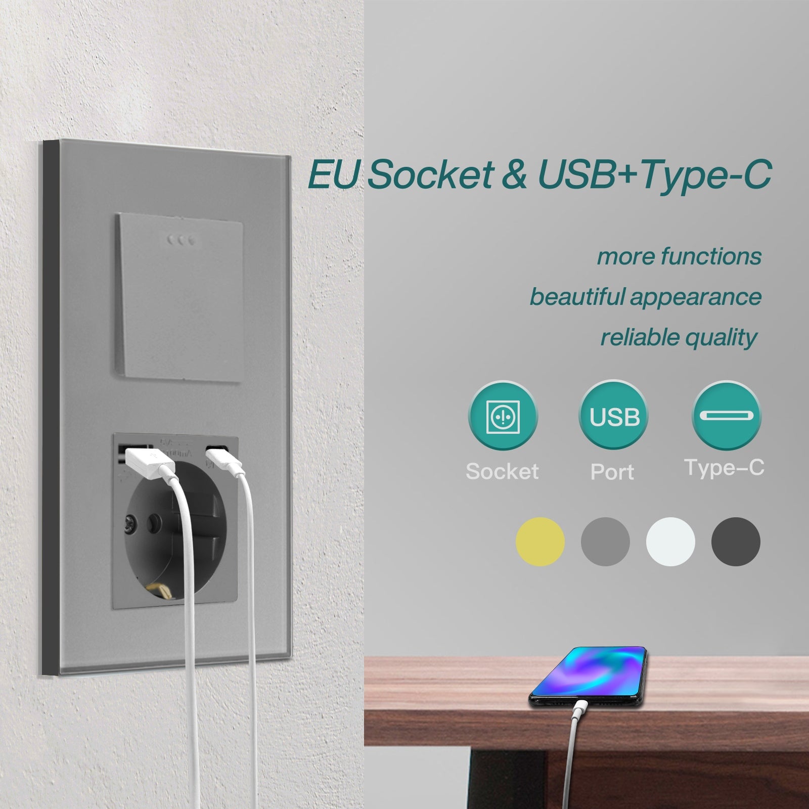BSEED Mechanical 1/2/3 Gang 1/2Way Touch Light Switch With Normal Eu Socket with typcs-c Power Outlets & Sockets Bseedswitch 