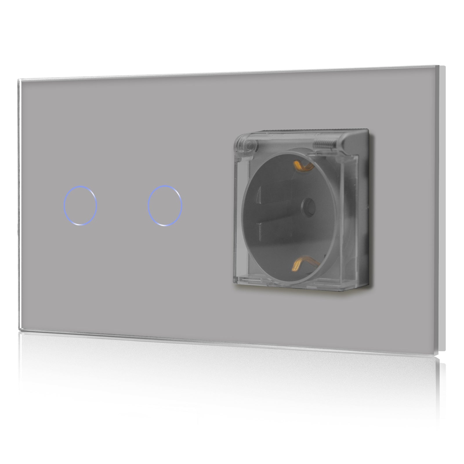 Bseed 1/2/3 Gang 1/2/3 Way Touch Light Switch with Waterproof Eu Socket 300W Wall Plates & Covers Bseedswitch Grey 2 Gang 1 Way