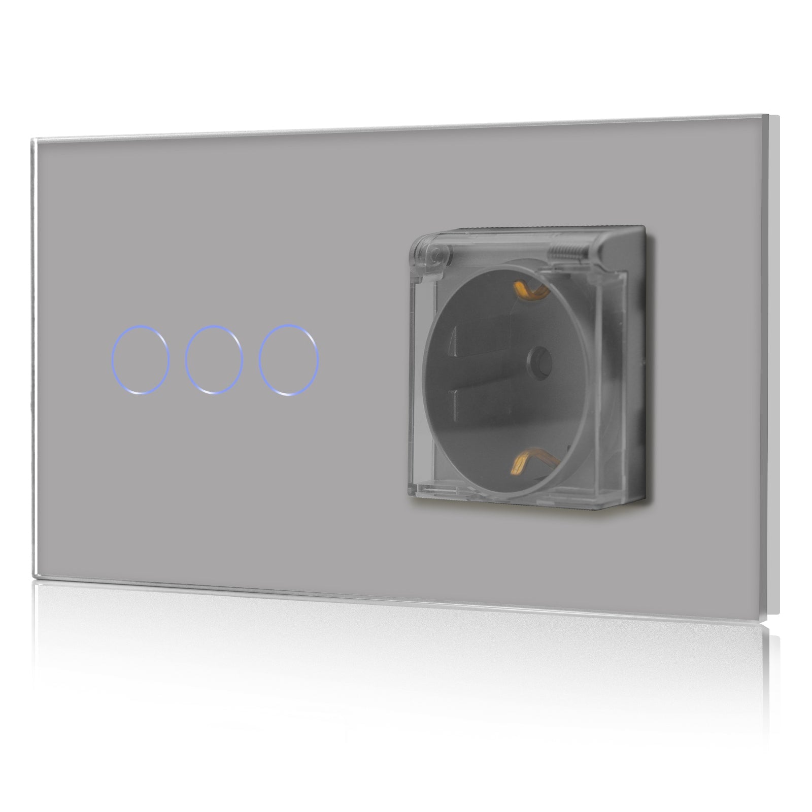 Bseed 1/2/3 Gang 1/2/3 Way Touch Light Switch with Waterproof Eu Socket 300W Wall Plates & Covers Bseedswitch Grey 3 Gang 1 Way