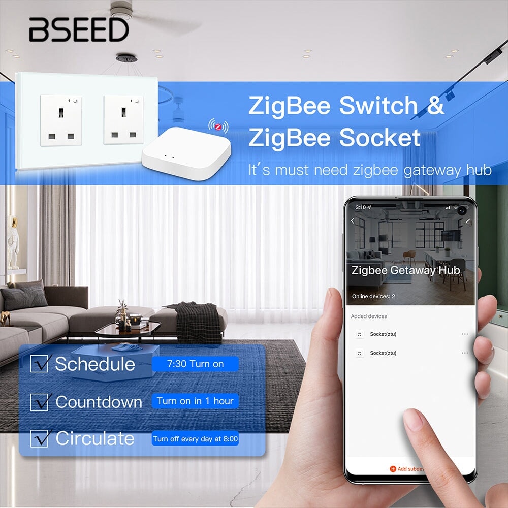 BSEED ZigBee UK Wall Sockets Power Outlets Kids Protection with metering Wall Plates & Covers Bseedswitch 