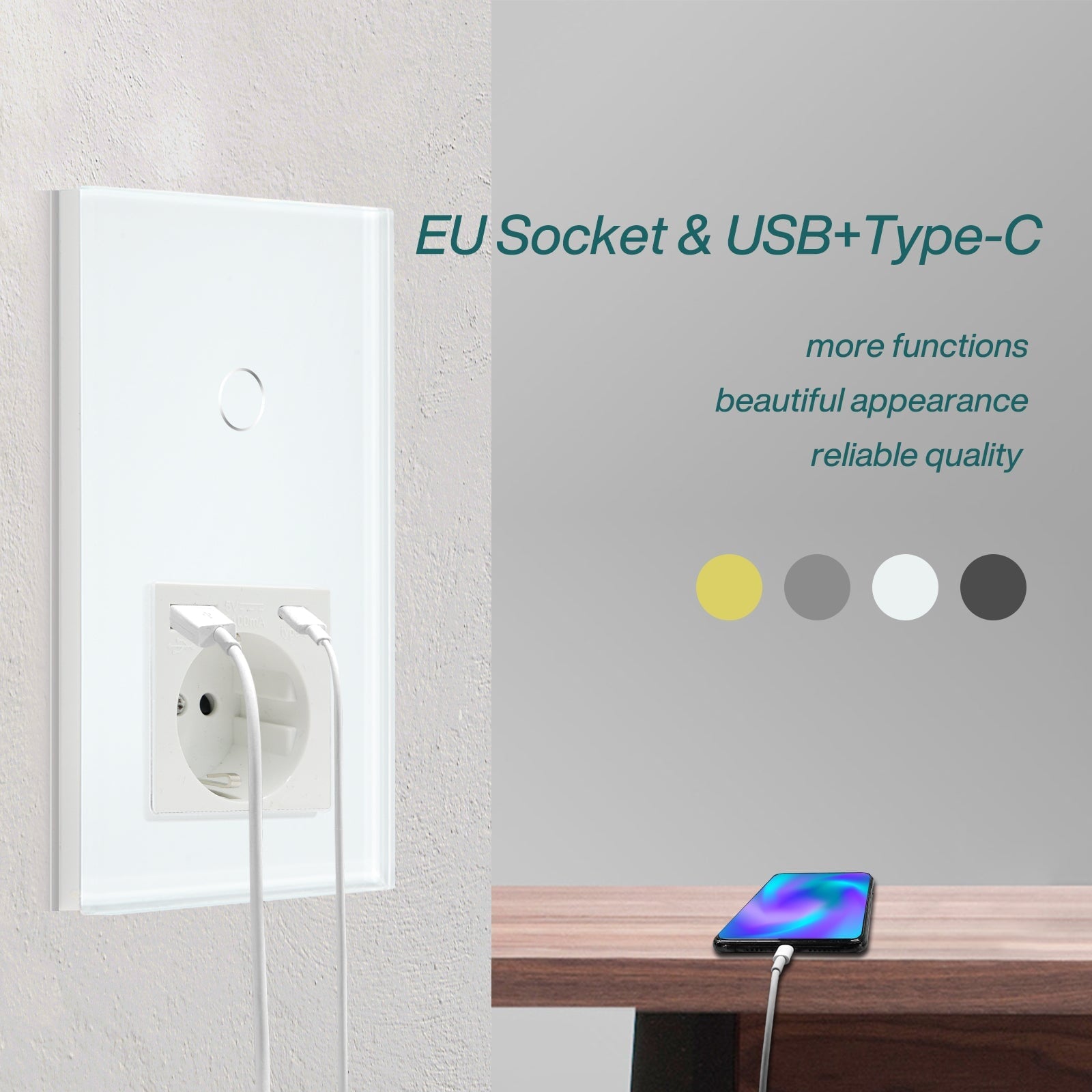 BSEED 1/2/3 Gang Wifi Light Switch Plus EU Wall USB Socket fast charge Type-c Light Switches Bseedswitch 