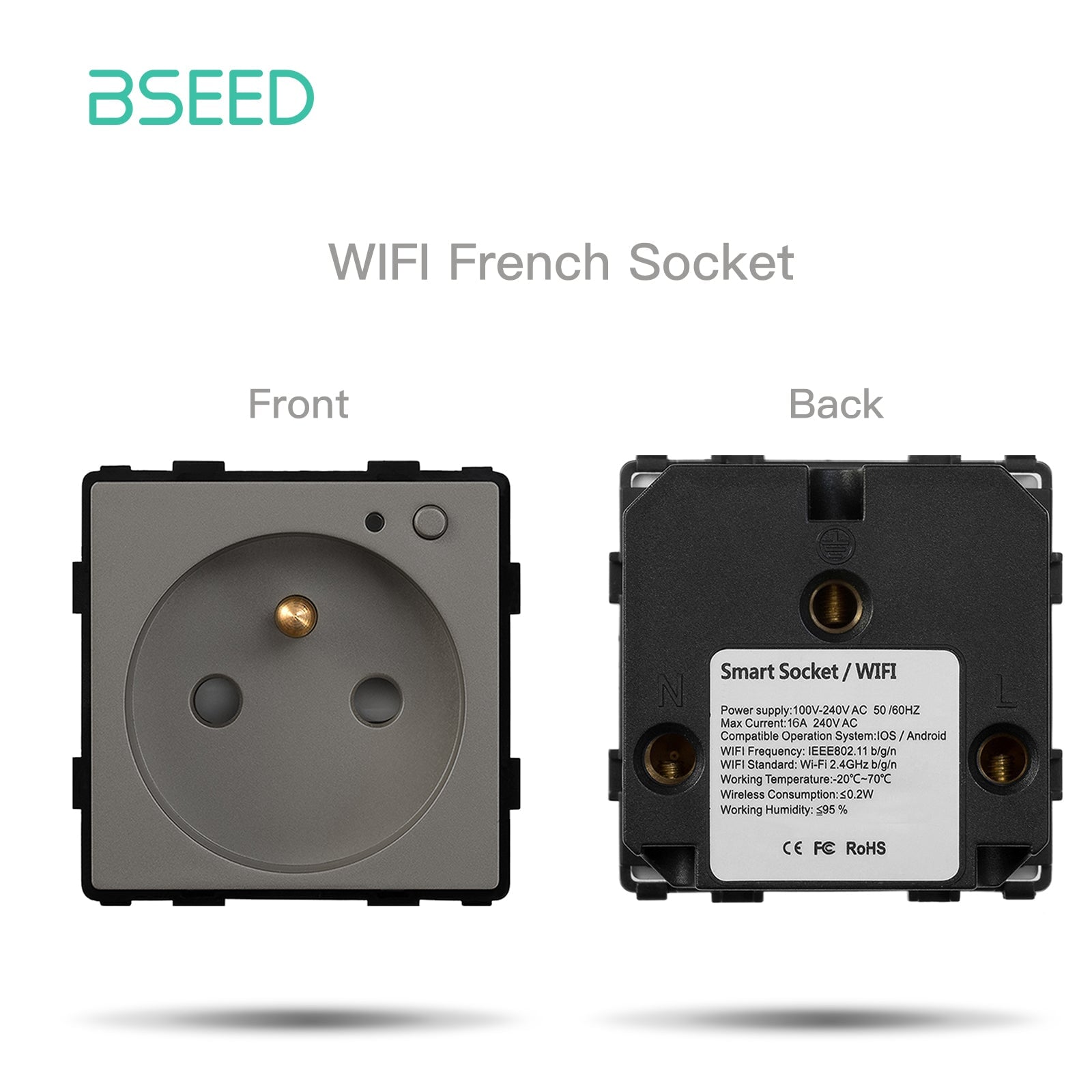 BSEED EU/FR/ UK/MF Standard Wall Socket Function Key Touch WiFi Zigbee type Power Outlets & Sockets Bseedswitch Grey FR WiFi