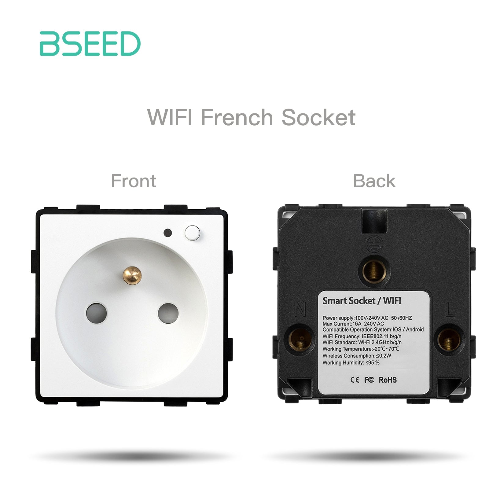 BSEED EU/FR/ UK/MF Standard Wall Socket Function Key Touch WiFi Zigbee type Power Outlets & Sockets Bseedswitch White FR WiFi