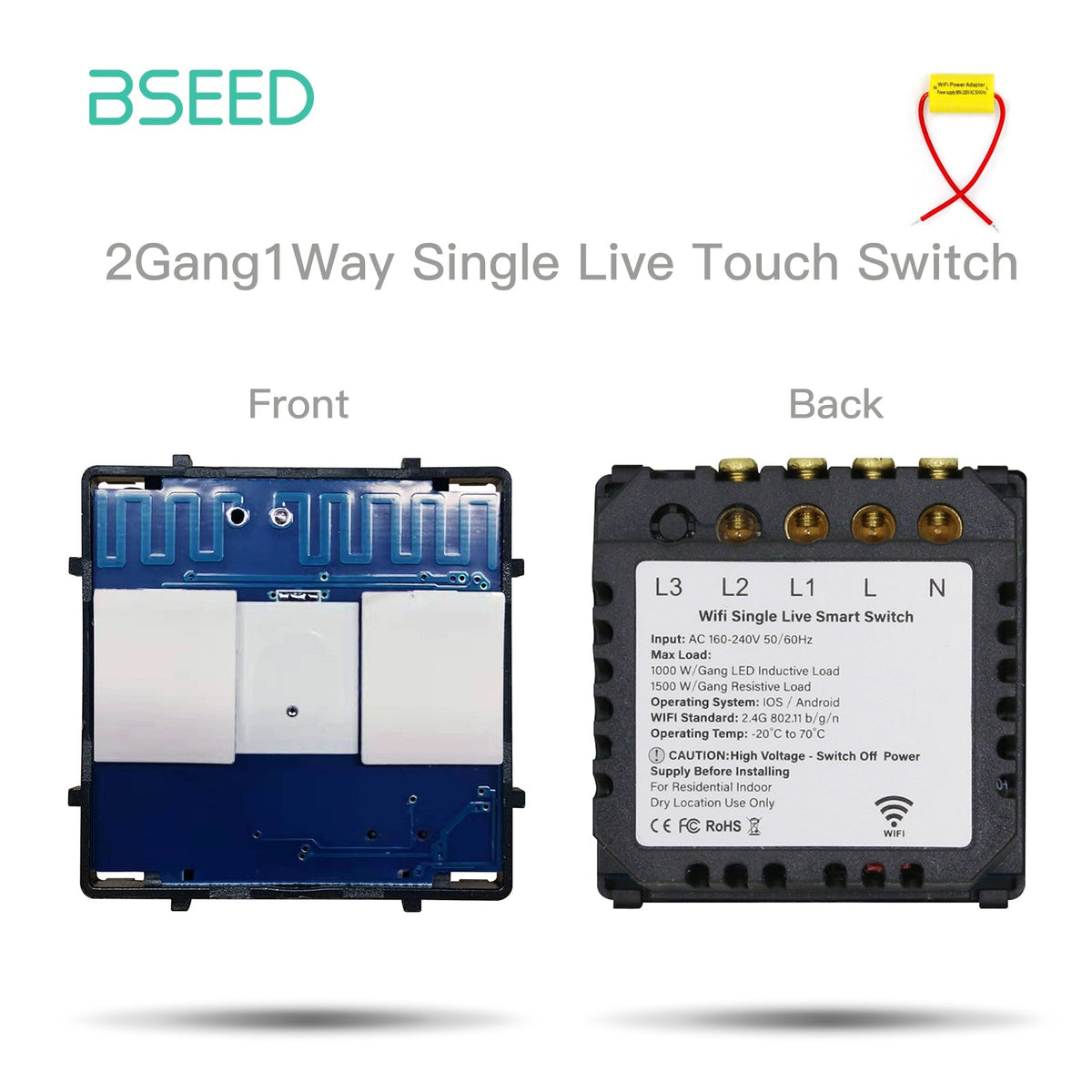 Bseed Live Line Only ZigBee Wifi Light Switch 1/2/3 Way Function Key DIY Parts Light Switches Bseedswitch 2 Gang WiFi 