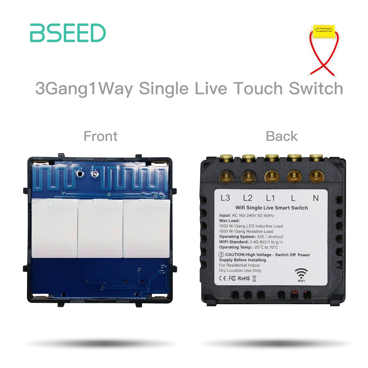 Bseed Live Line Only ZigBee Wifi Light Switch 1/2/3 Way Function Key DIY Parts Light Switches Bseedswitch 3 Gang WiFi 