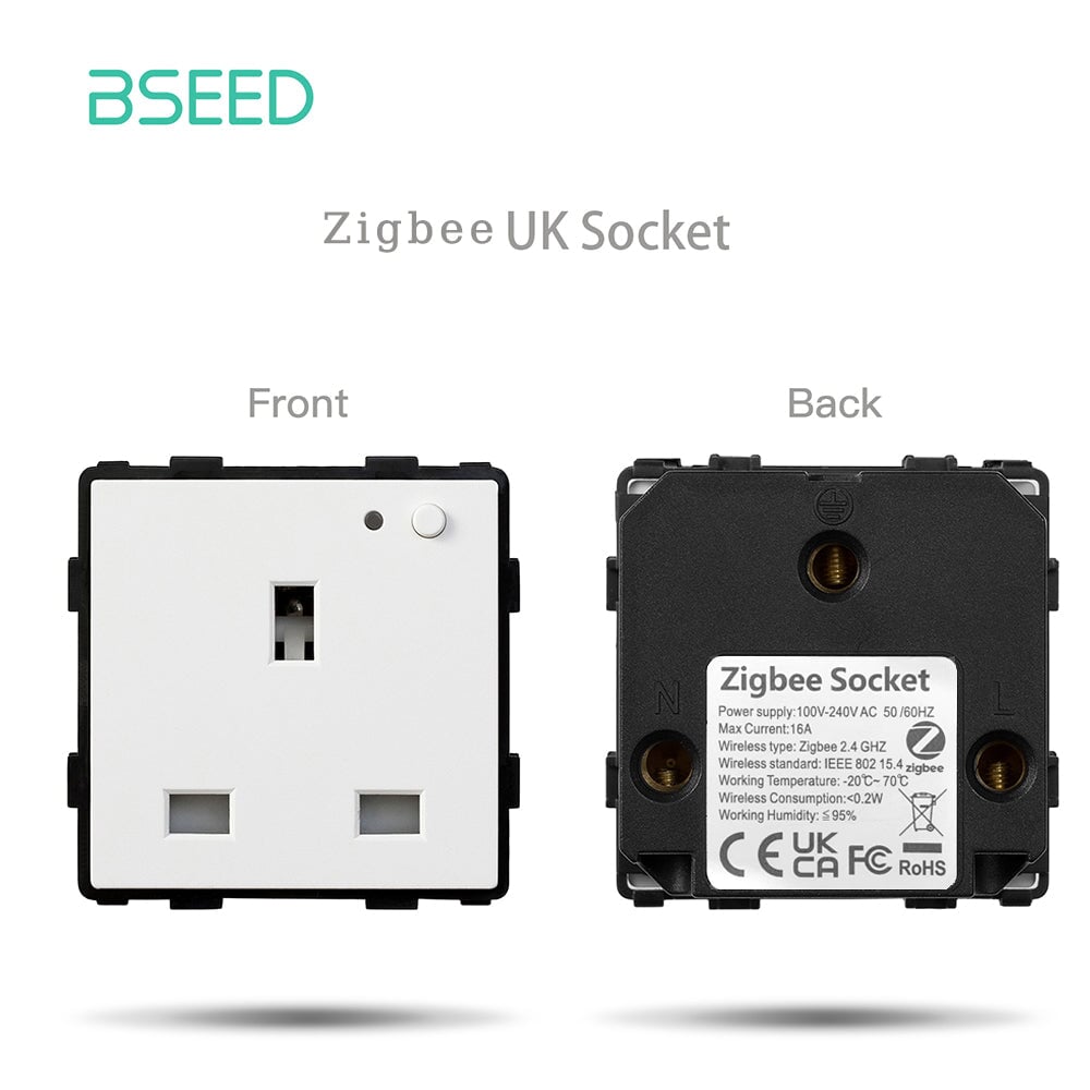BSEED EU/FR/ UK/MF Standard Wall Socket Function Key Touch WiFi Zigbee type Power Outlets & Sockets Bseedswitch White UK ZigBee