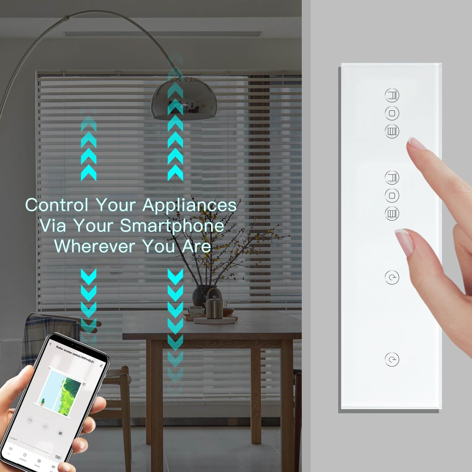 BSEED Double 1/2/3 Gang WiFi Switch With Double Roller Shutter Switch 299mm Light Switches Bseedswitch 