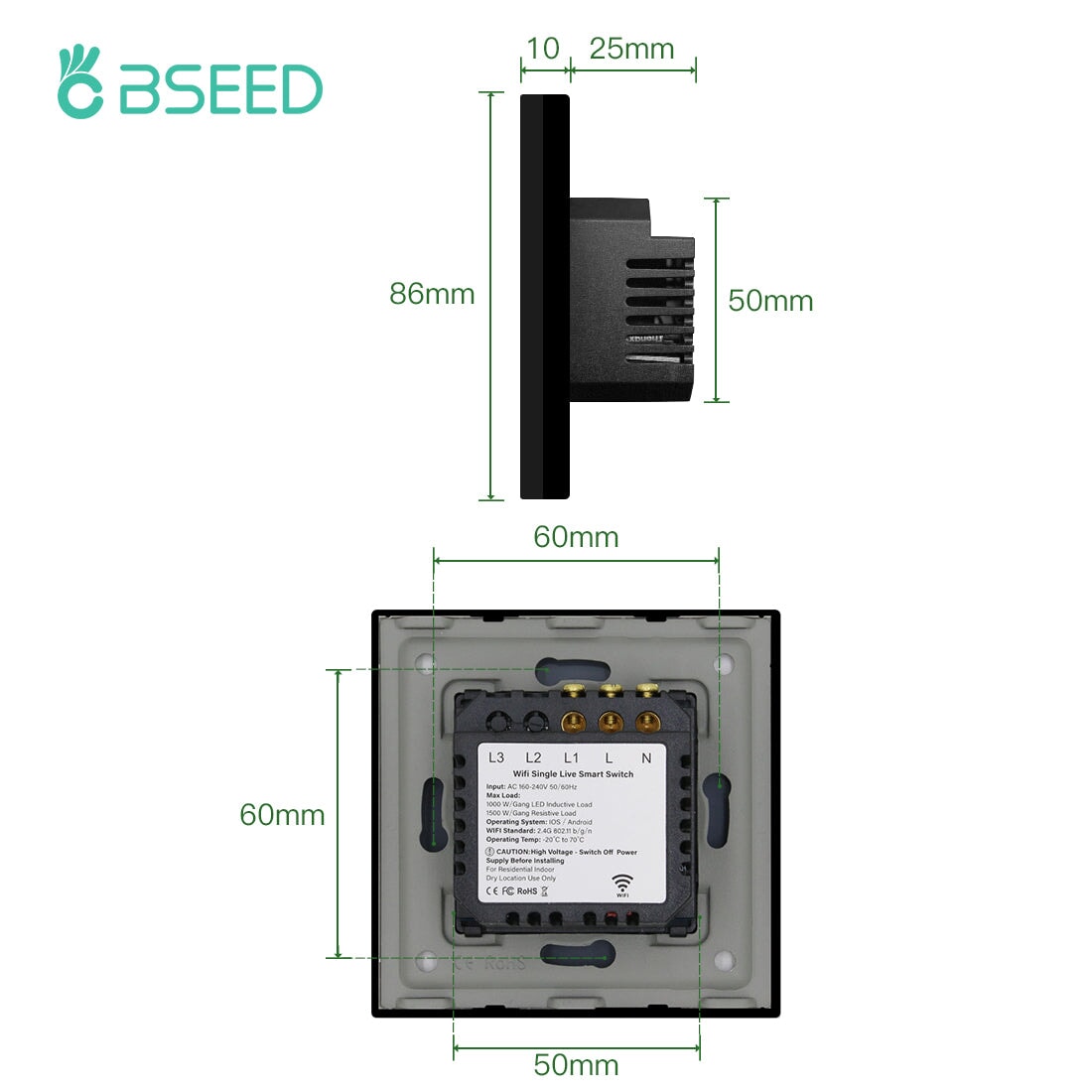 BSEED Single Line Wifi Light Switch 1/2/3 Gang 1/2/3 Way Smart Switch Wireless Wifi Switch Light Switches Bseedswitch 