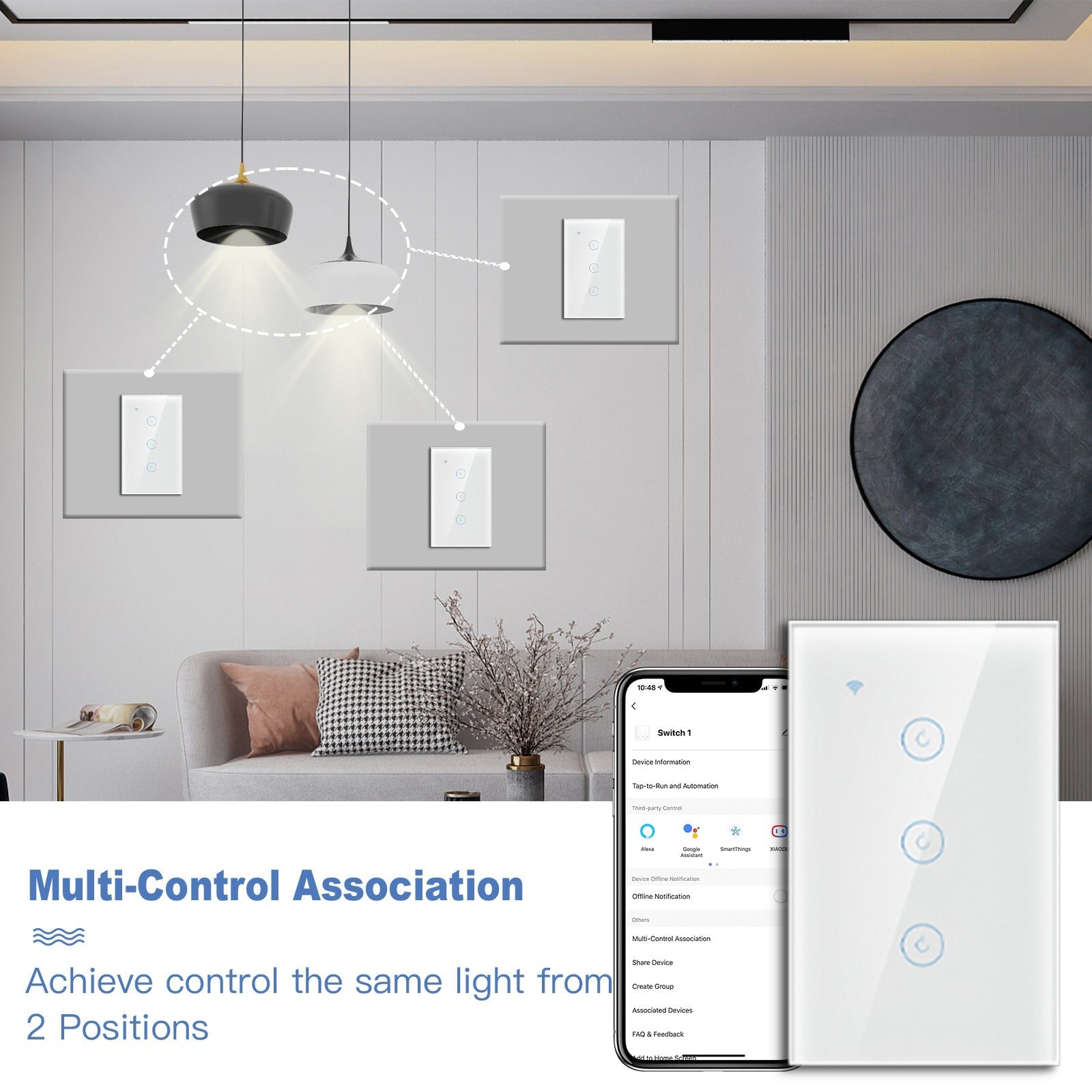 Bseed Wifi Touch Light Switch 1/2/3 Gang 1/2/3 way 118mm Smart Wall Switch US Light Switches Bseedswitch 
