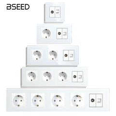 BSEED EU Standard Wall Socket With TV PC Socket Crystal Glass Panel Power Outlets & Sockets Bseedswitch 