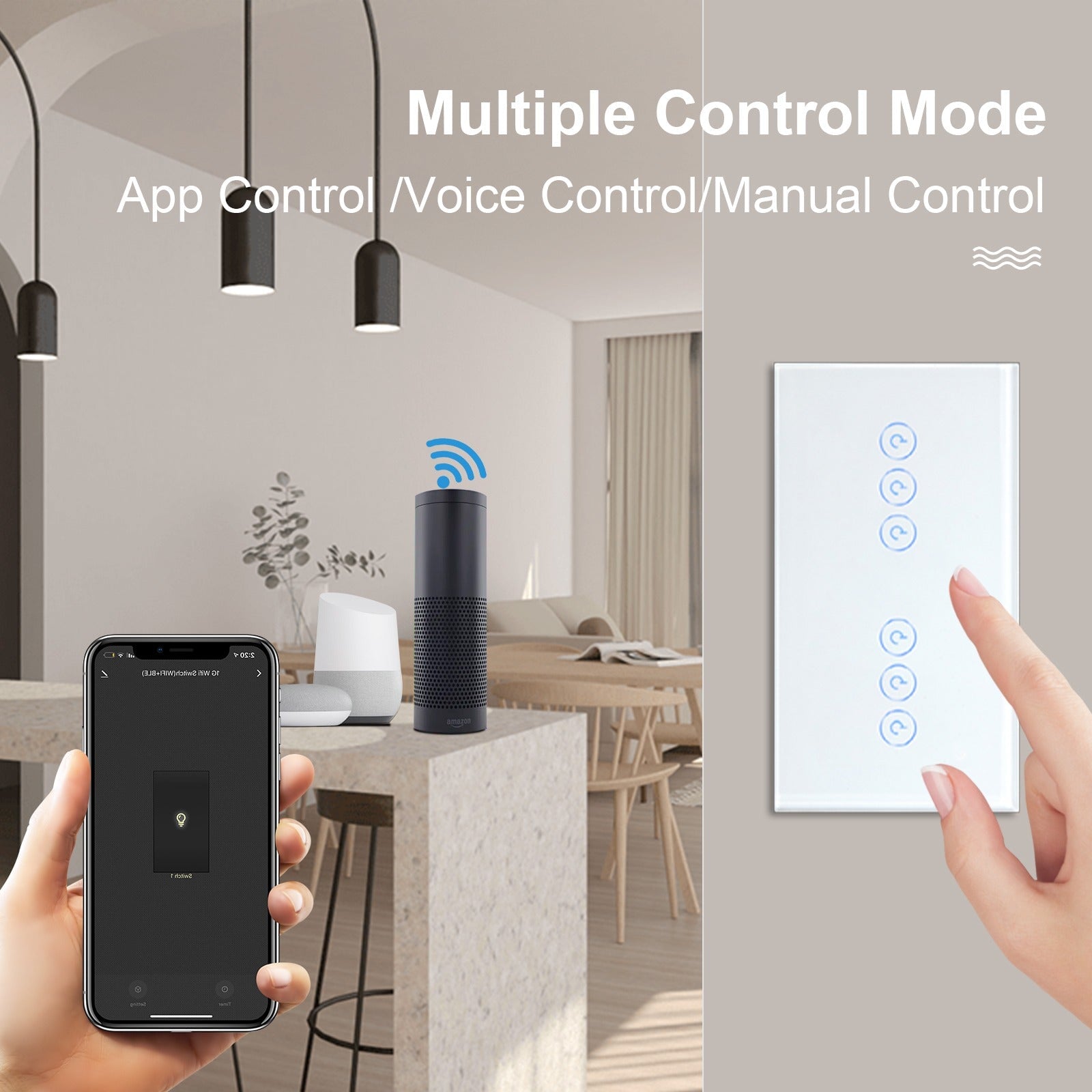 Bseed WiFi Light Switch 1/2/3 Way Double Smart WiFi Touch Switch 157mm Without Icon Light Switches Bseedswitch 