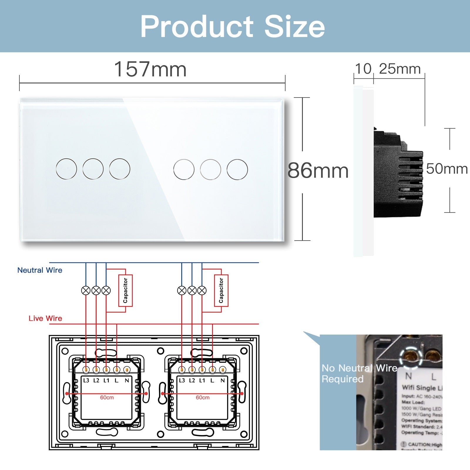 BSEED Single Line Wifi Light Switch Double 1/2/3Gang Smart Switch Wireless Wifi Switch 157mm Light Switches Bseedswitch 