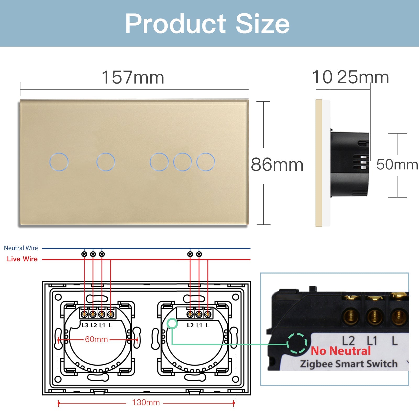 BSEED Double Zigbee Single Live Line Switch 1/2/3 Gang 1/2/3 Way Wall Smart Light Switch Single Live Line Light Switches Bseedswitch 