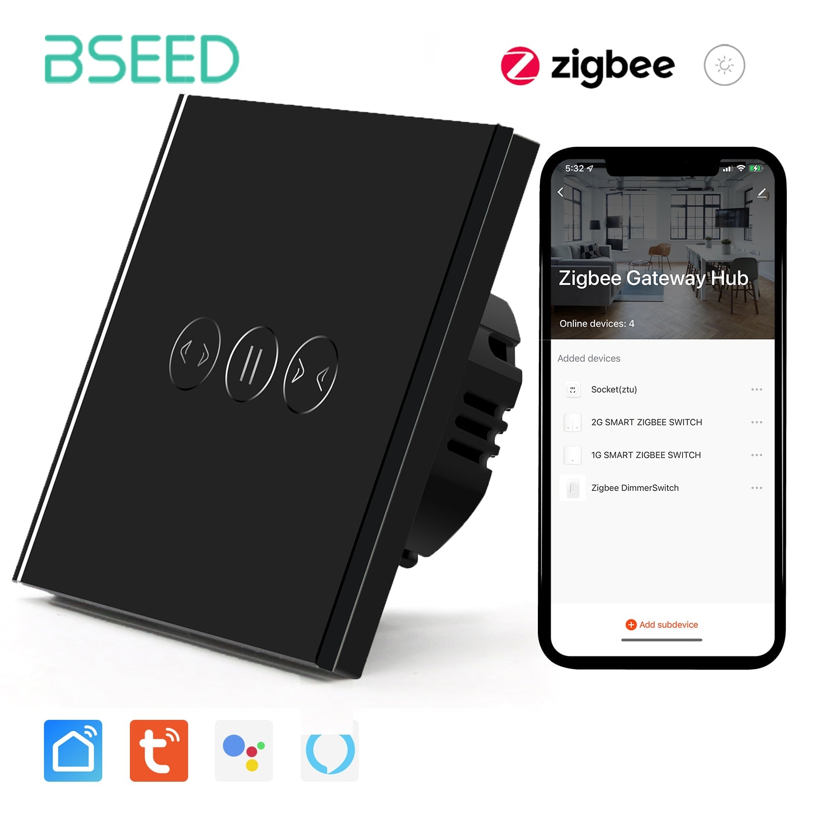 BSEED Zigbee Curtain Touch Switch Smart Wall Switch Tuya Bseedswitch 