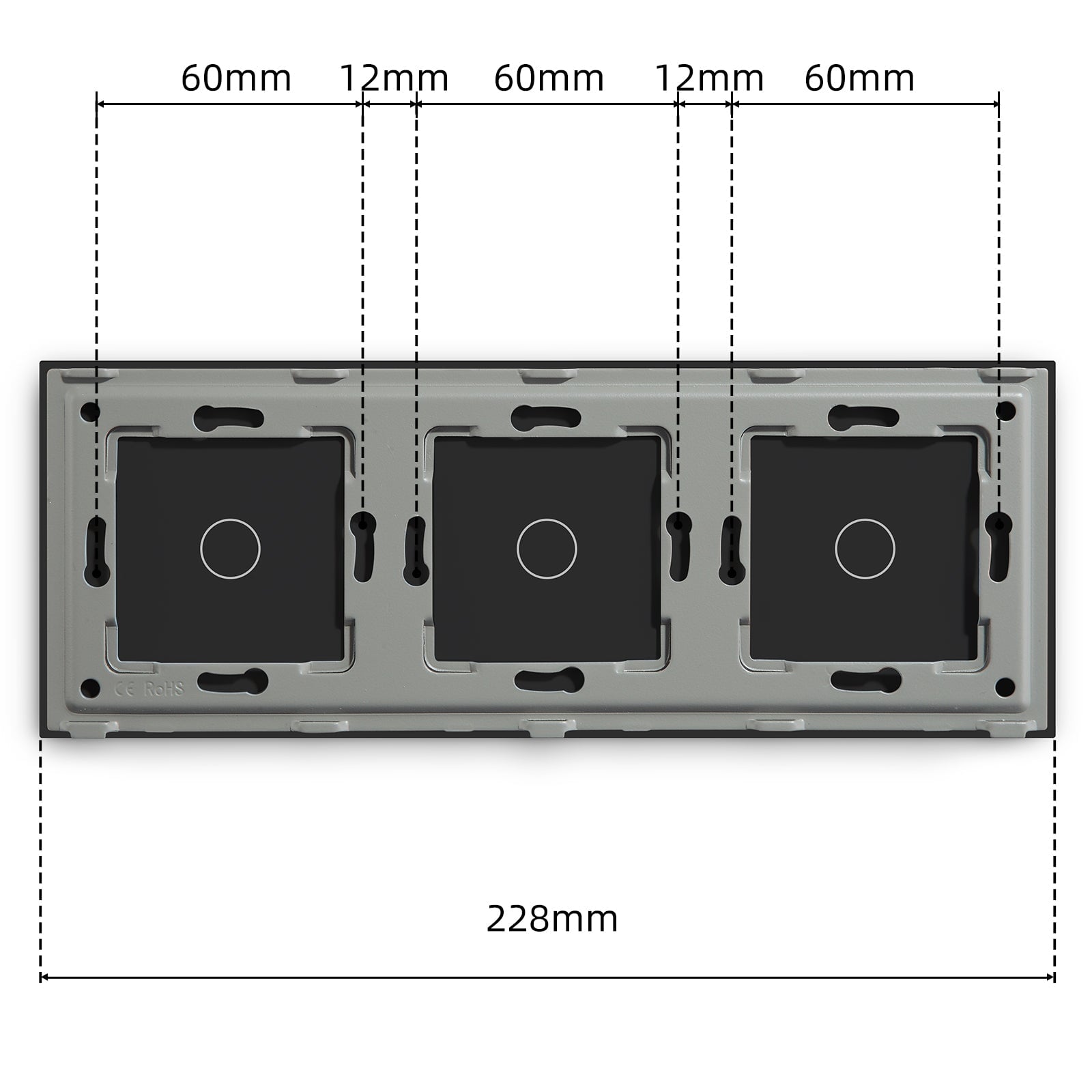 BSEED Glass Panel Only 228mm Triple 1/2/3 Gang Pearl DIY with Metal Frame Light Switches Bseedswitch 